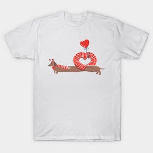 Dachshunds long love // neon red hearts scarves sweaters and other Valentine's Day details brown funny weiner dog puppy T-Shirt